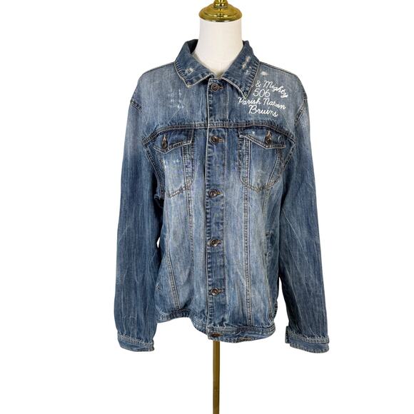 Parish Nation Y2K Distressed Denim Blue Jacket US Women's 2X Plus - Picture 1 of 7